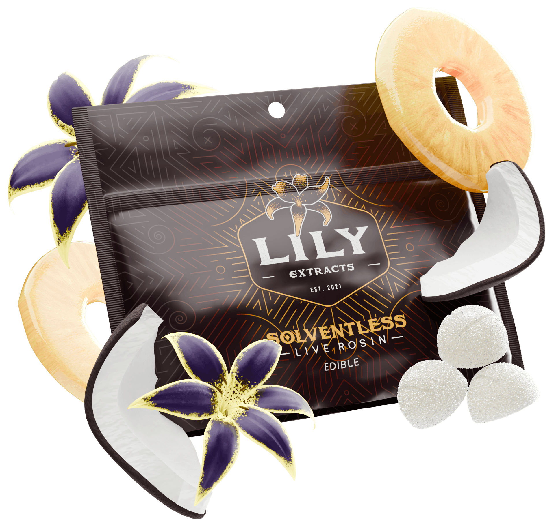 Photograph of product: Pia Express Colada | Live Rosin | Pectin Chews | 100MG
