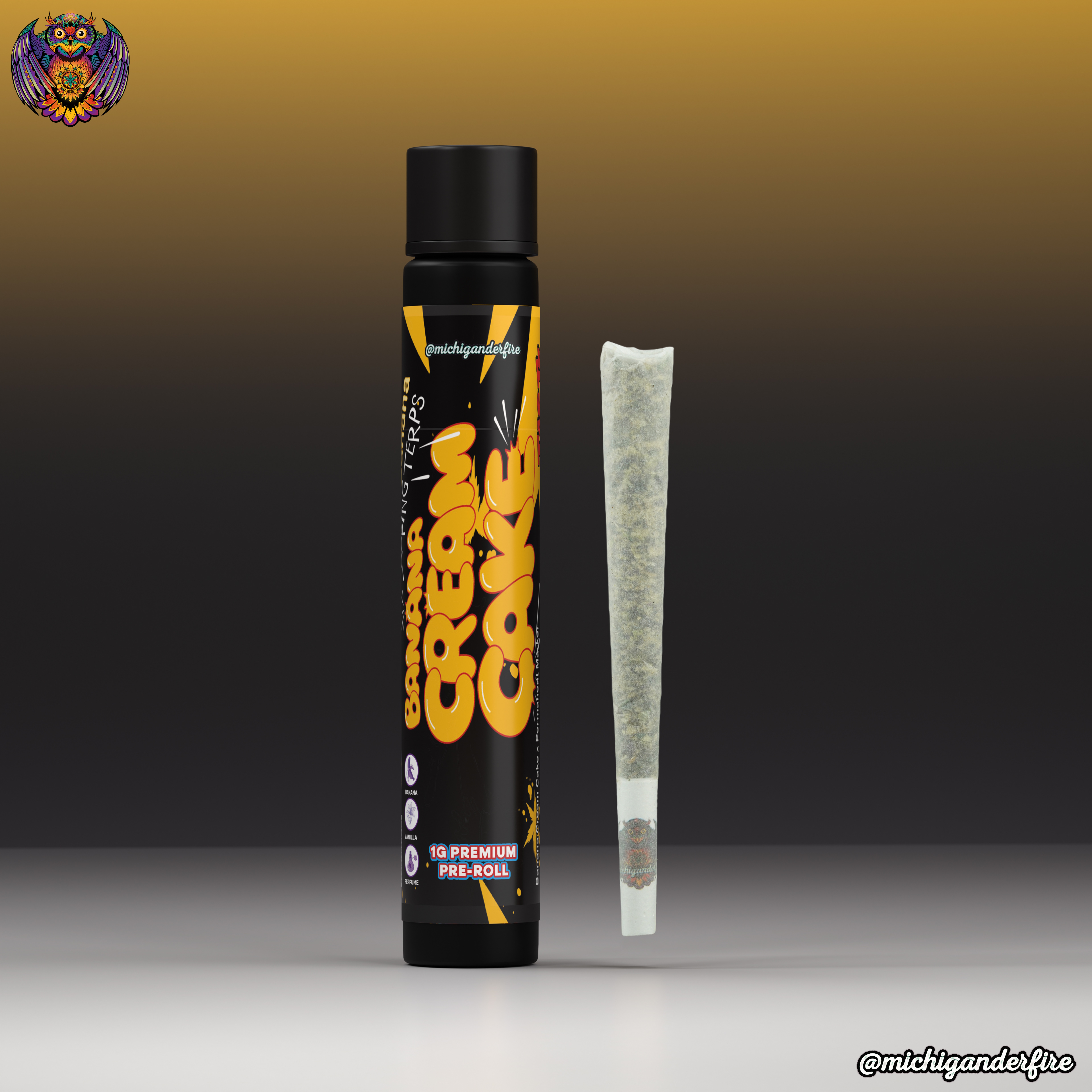 Photograph of product: Michigander Fire Pre Roll - Banana Cream Cake