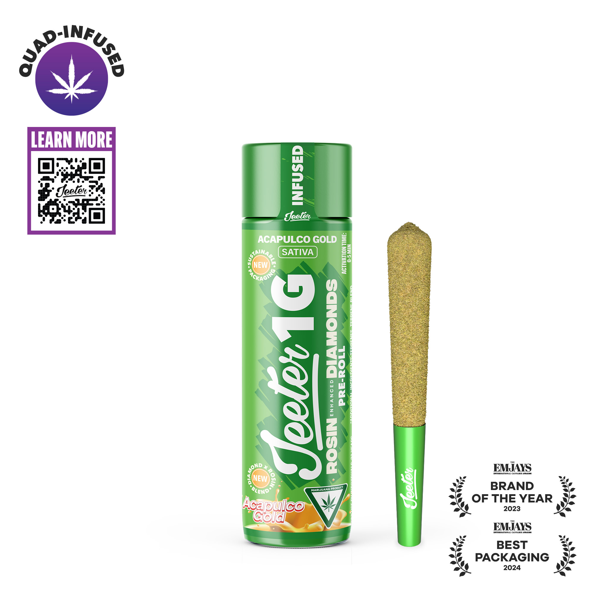 Photograph of product: Jeeter - Quad Infused Pre-roll 1g - Acapulco Gold - Sativa