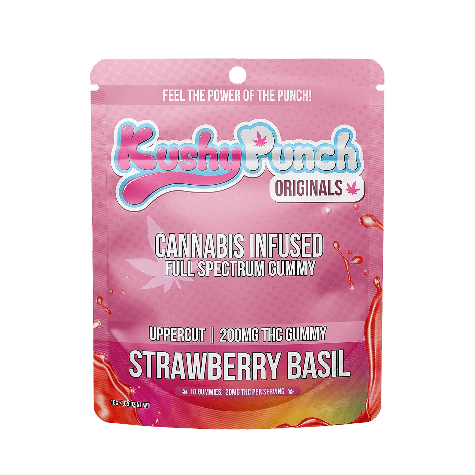 Photograph of product: Kushy Punch Uppercut Strawberry Basil Gummies 200mg Rec