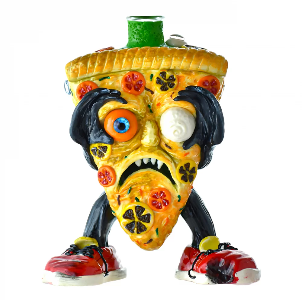 Photograph of product: 6.5" A Slice of Madness - Pepperoni Panic Water Pipe - Glow in the Dark