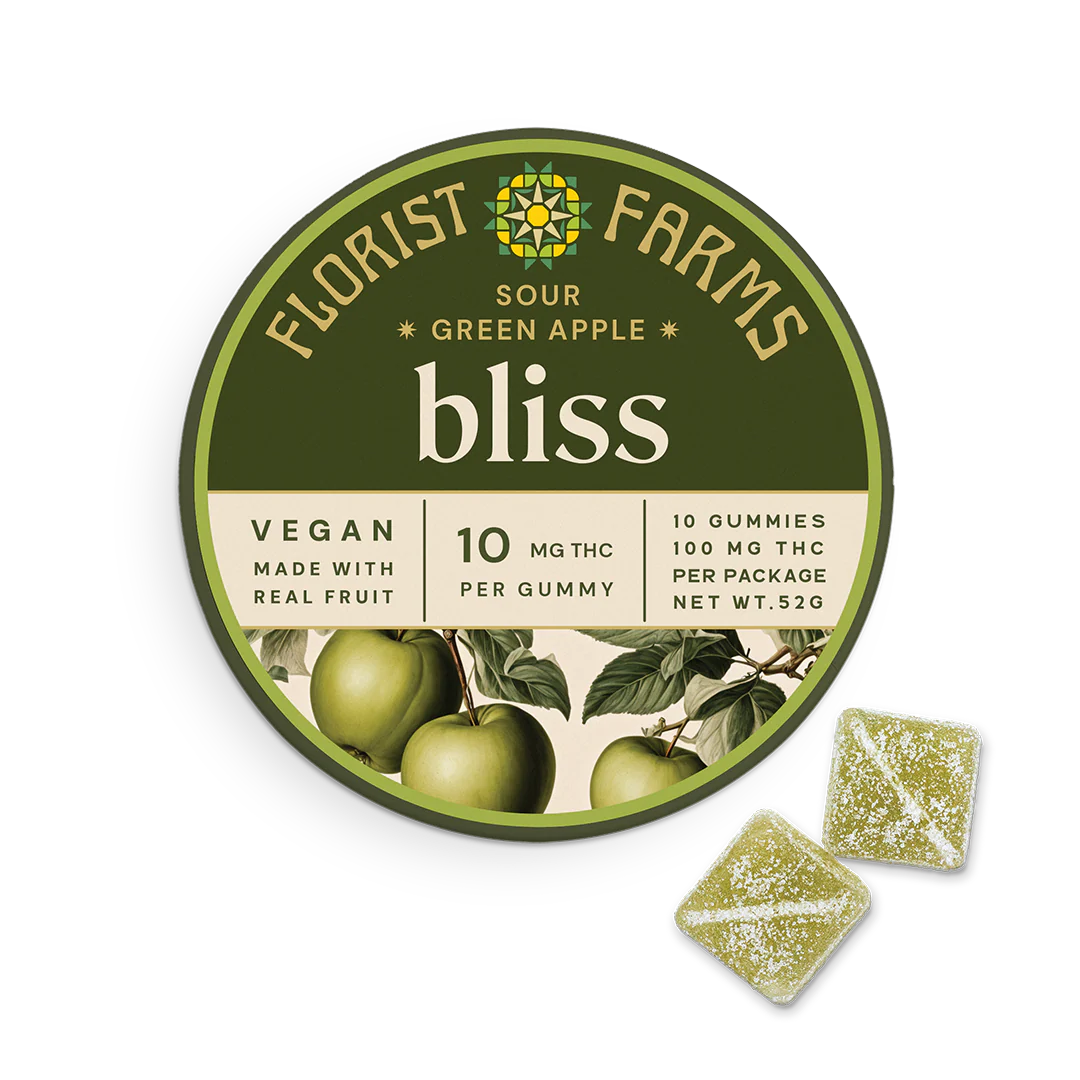 Photograph of product: Florist Farms | Sour Green Apple | Bliss | Edibles | 10mg | 10pk