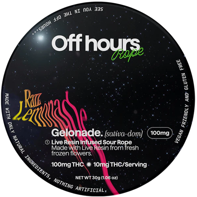Photograph of product: Live Resin Gelonade: Sour Raspberry Lemonade - TH-oui Gummie Rope 10 Pack (100mg)