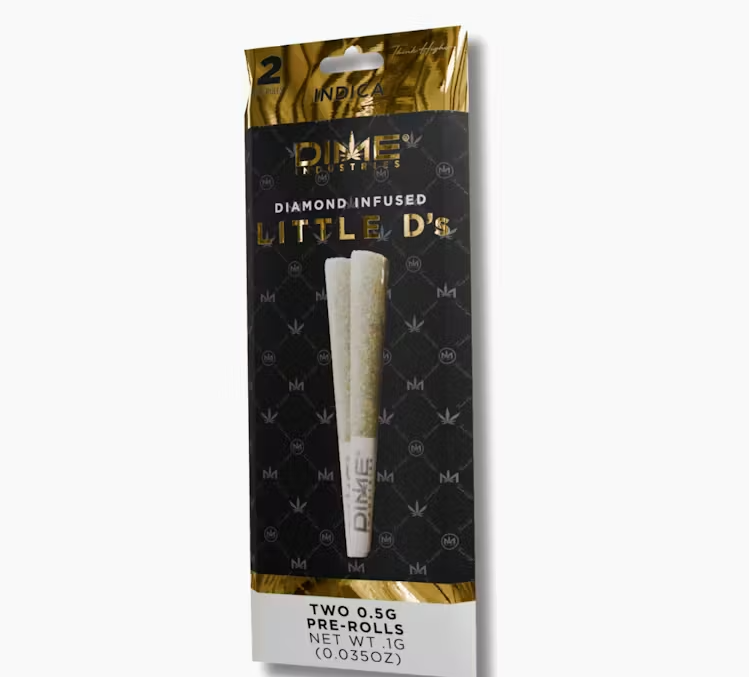 Photograph of product: Alien OG (I) "Little D's" 2pk Diamond INFUSED PREROLLS 1g - Dime Industries
