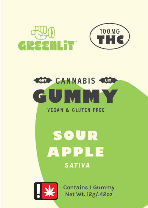 Photograph of product: GreenLit - Sour Apple (Oui'd) - Gummy Single
