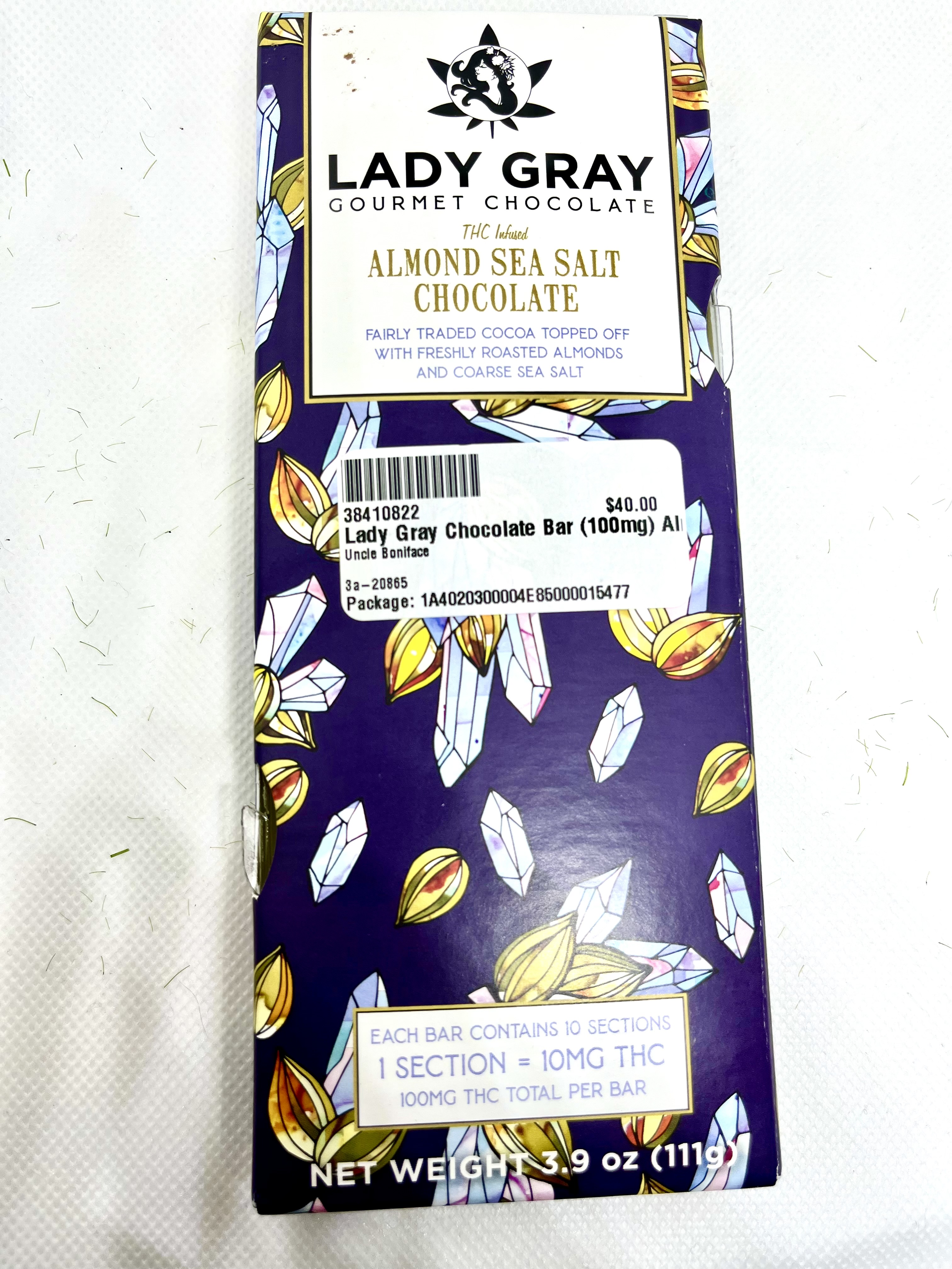 Photograph of product: Almond Sea Salt (100mg) Hybrid Lady Gray Chocolate Bar by Lady Gray Medibles