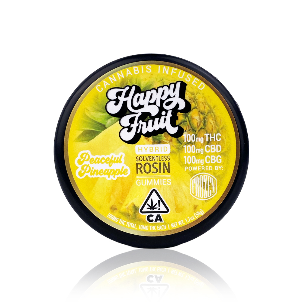 Photograph of product: Happy Fruit - Edibles - Gummies - Rosin - Peaceful Pineapple - 100MG