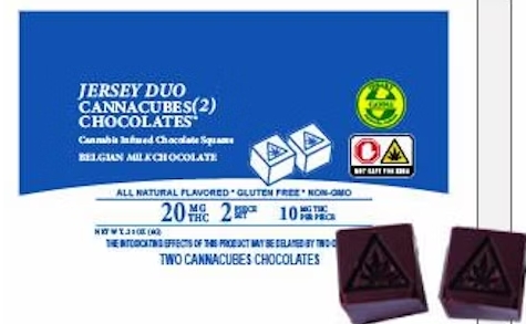 Photograph of product: Jersey Canna -Jersey Duo Cannacubes 20mg/2pk - Milk Chocolate