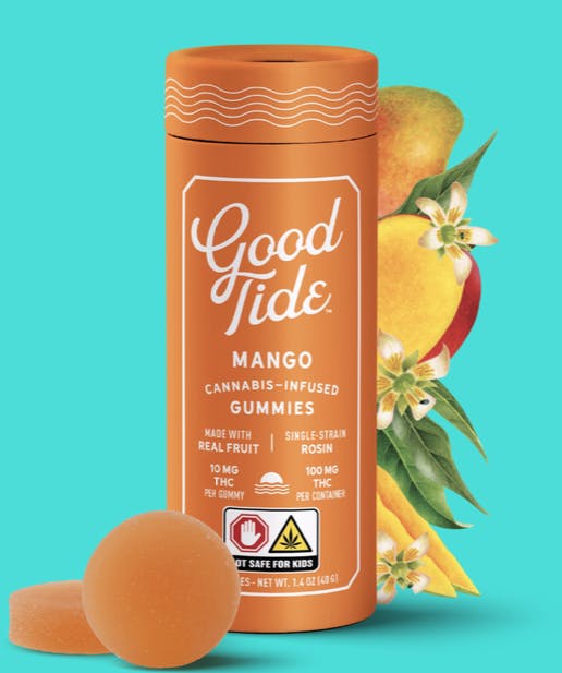 Photograph of product: Good Tide | Mango | Oui'd | Solventless au chocolat Rosin Edibles| 100mg