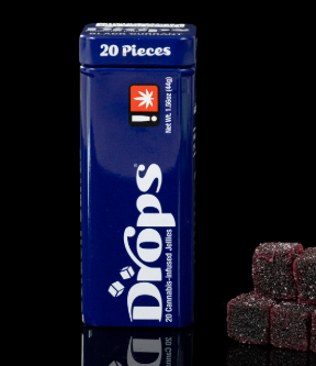 Photograph of product: Drops Black Currant Enhanced 100mg CBD 90mg TH-oui 100mg CBN 20PK Live Rosin Infused Oui'd Jellies 100mg