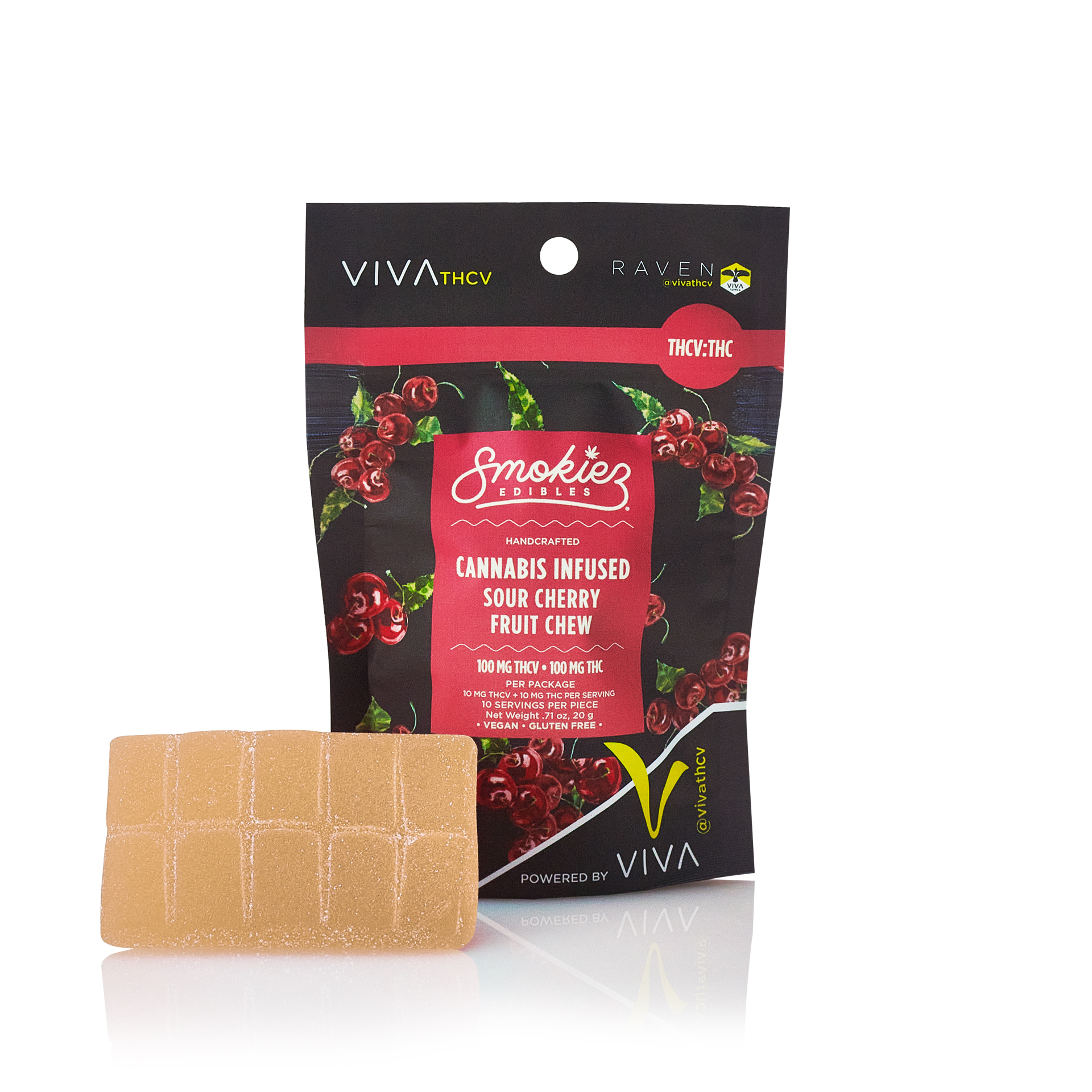Photograph of product: TH-ouiV:TH-oui 1:1 Sour Cherry Oui'd Scored-Single Piece 100mg TH-ouiV: 100mg TH-oui Fruit Chew