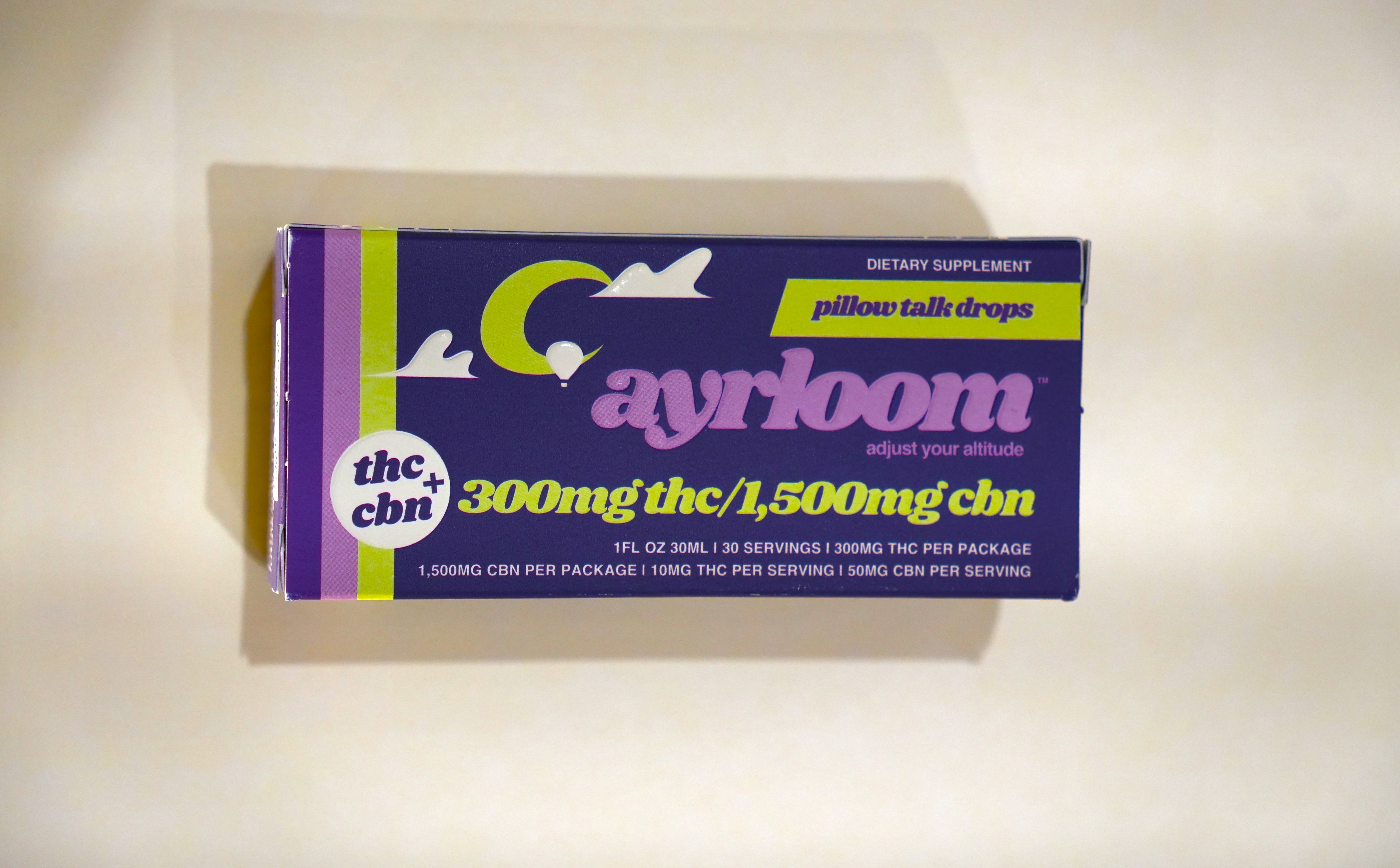 Photograph of product: Ayrloom | Pillow Talk Drops | 5:1 CBN:TH-oui | Tincture | 300mg