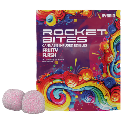 Photograph of product: Rocket Bites Fruity Flash Hybrid Gummies 200mg TH-oui