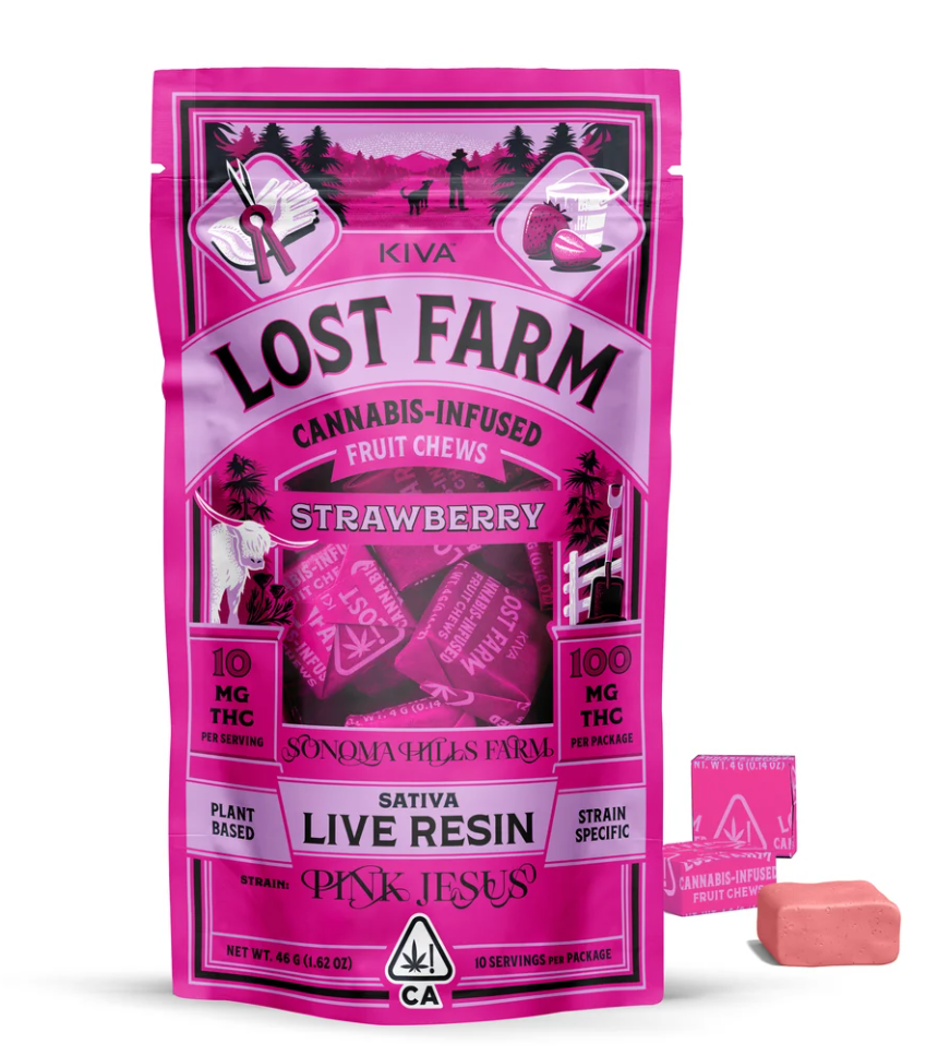 Photograph of product: STRAWBERRY PINK JESUS 100MG 10 PACK FRUIT CHEWS