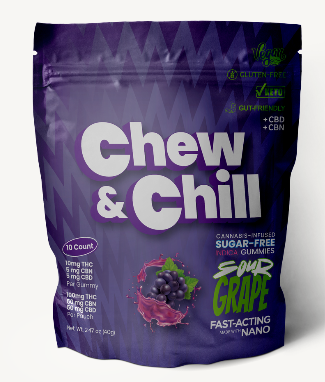 Photograph of Product: Chew & Chill | Sour Grape | Indica | 100mg Gummies