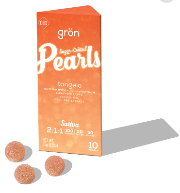 Photograph of product: Gron | Pearls 10pc | 2:1:1 Tangelo | Daytime | 100mg:50mg:50mg