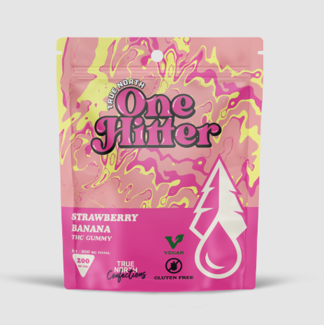 Photograph of product: 200MG ONE HITTER VEGAN STRAWBERRY BANANA GUMMY