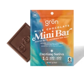 Photograph of product: GRN - MINI BAR - CHOCOLATE - 100MG CBG / 100MG TH-oui - 1PK - 1:1 MILK - DAYTIME Oui'd