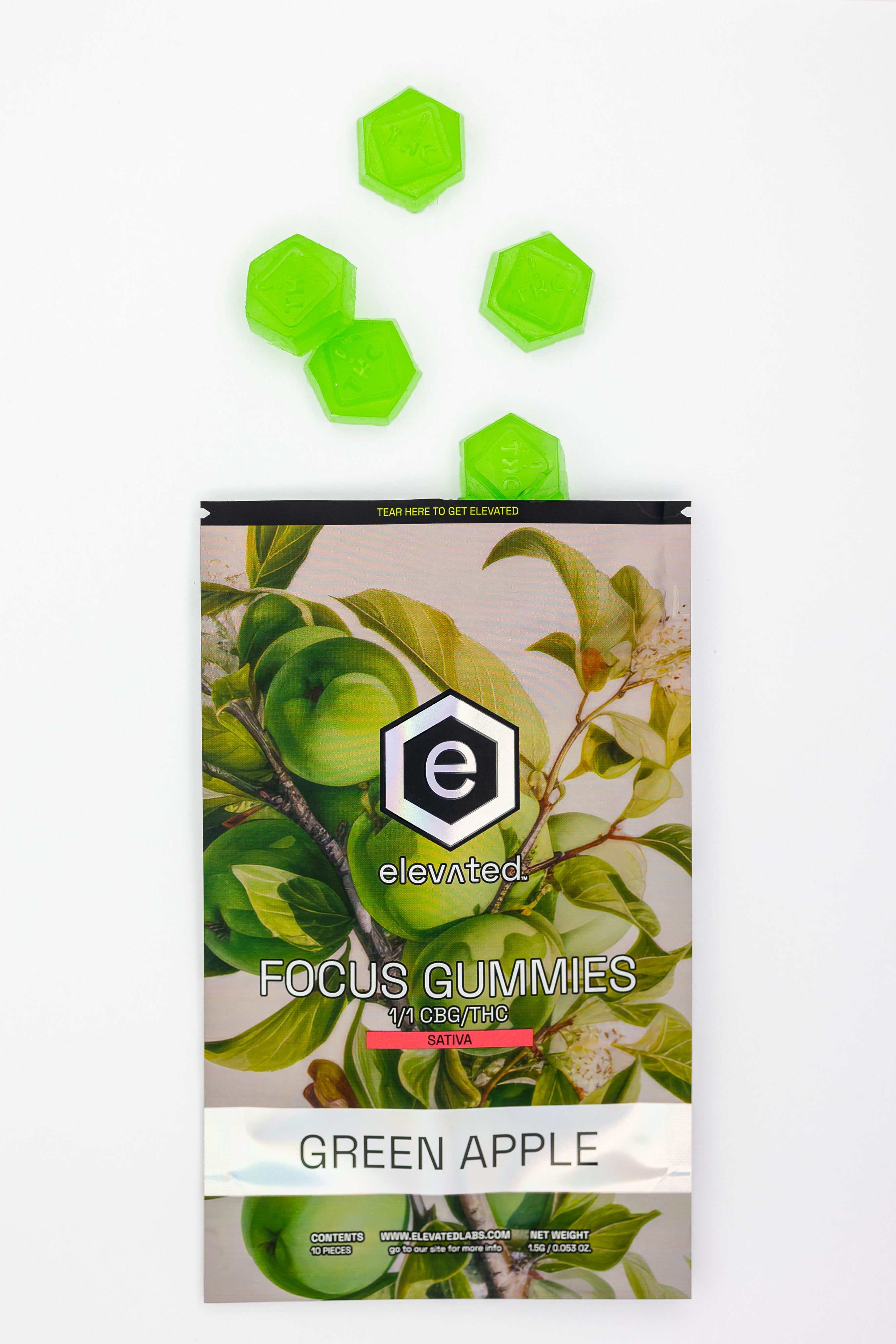 Photograph of product: Elevated Rare Gummies - Green Apple Focus 100mg