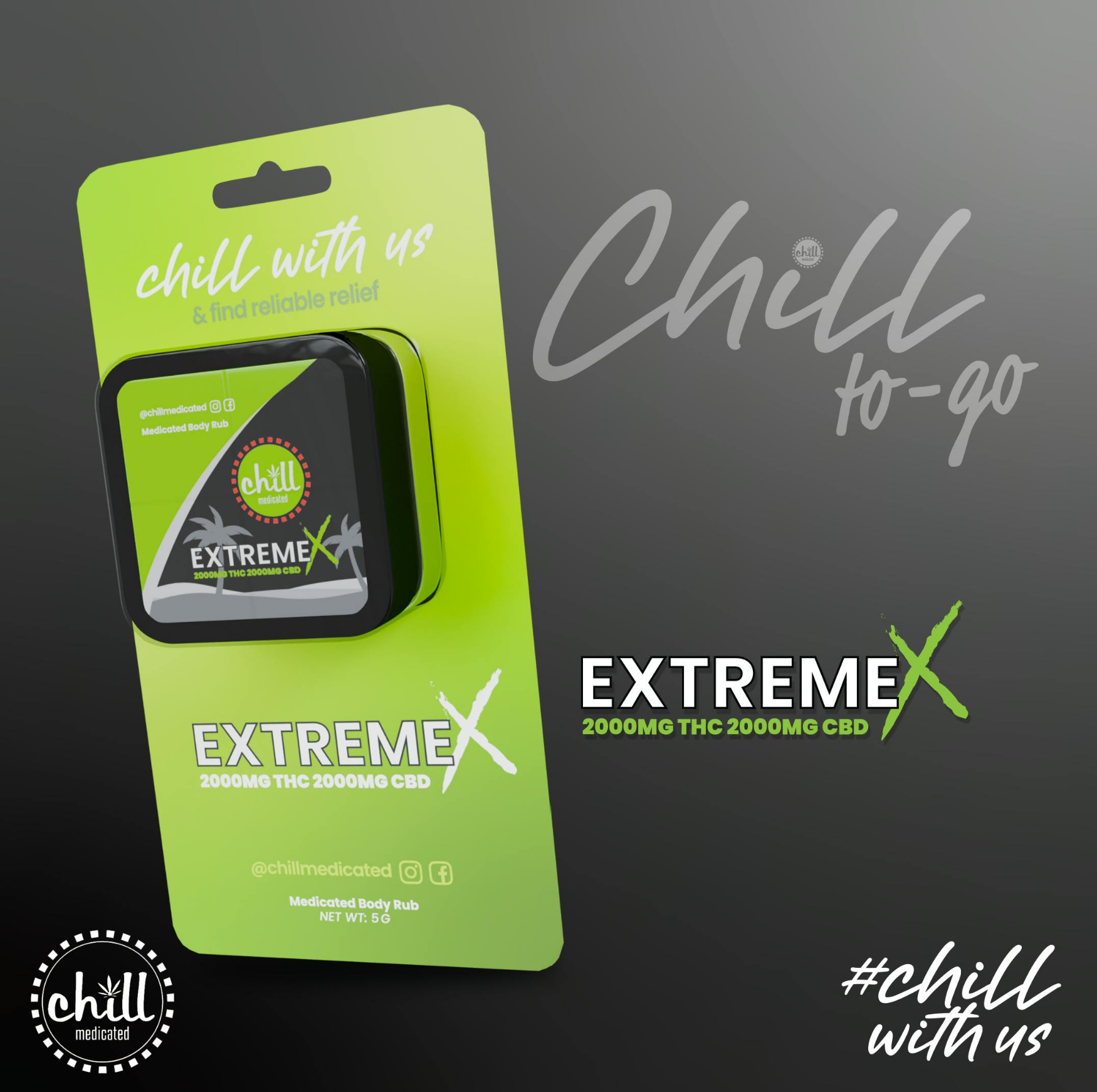 Photograph of product: Chill Medicated - Extreme X To Go Mini 150mg TH-oui/150mg CBD