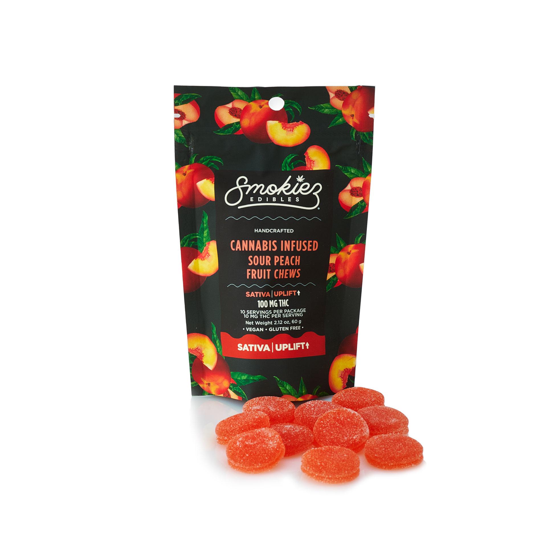 Photograph of product: SMOKIEZ - GUMMIES - 100MG - 10PK - SOUR PEACH - Oui'd