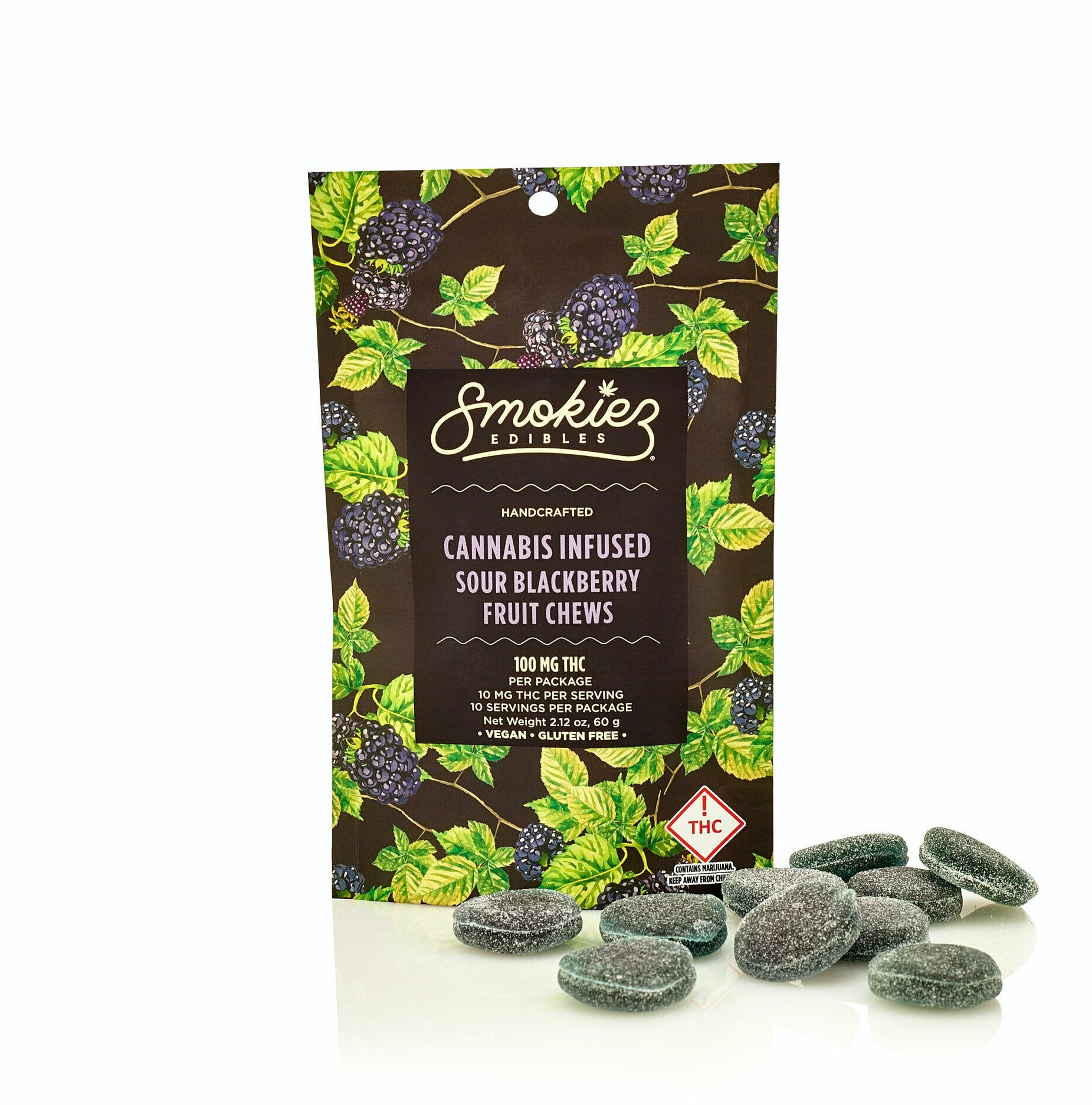 Photograph of product: Smokiez - Sour Blackberry (I) Fruit Chews - 100mg