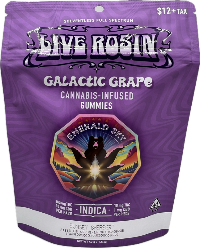 Photograph of product: Galactic Grape 110mg 10 Pack Live Rosin Gummies - Emerald Sky
