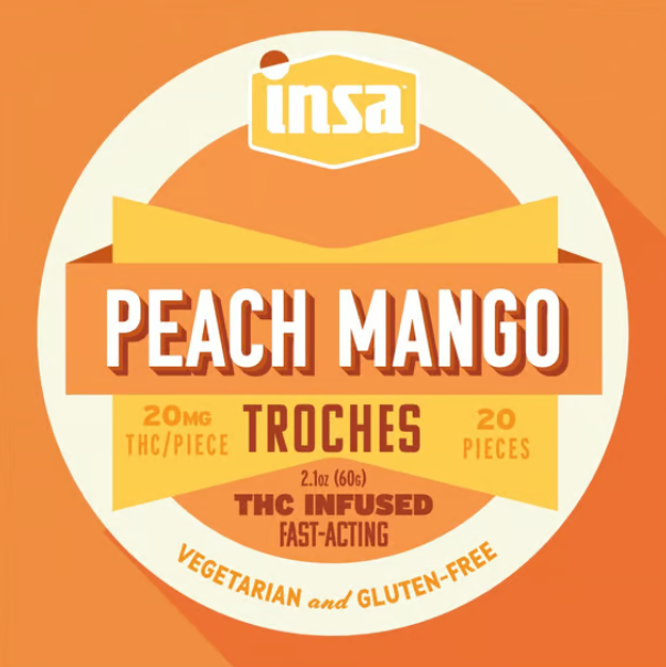 Photograph of product: INSA Peach Mango RSO Troches 20MG (20pk)