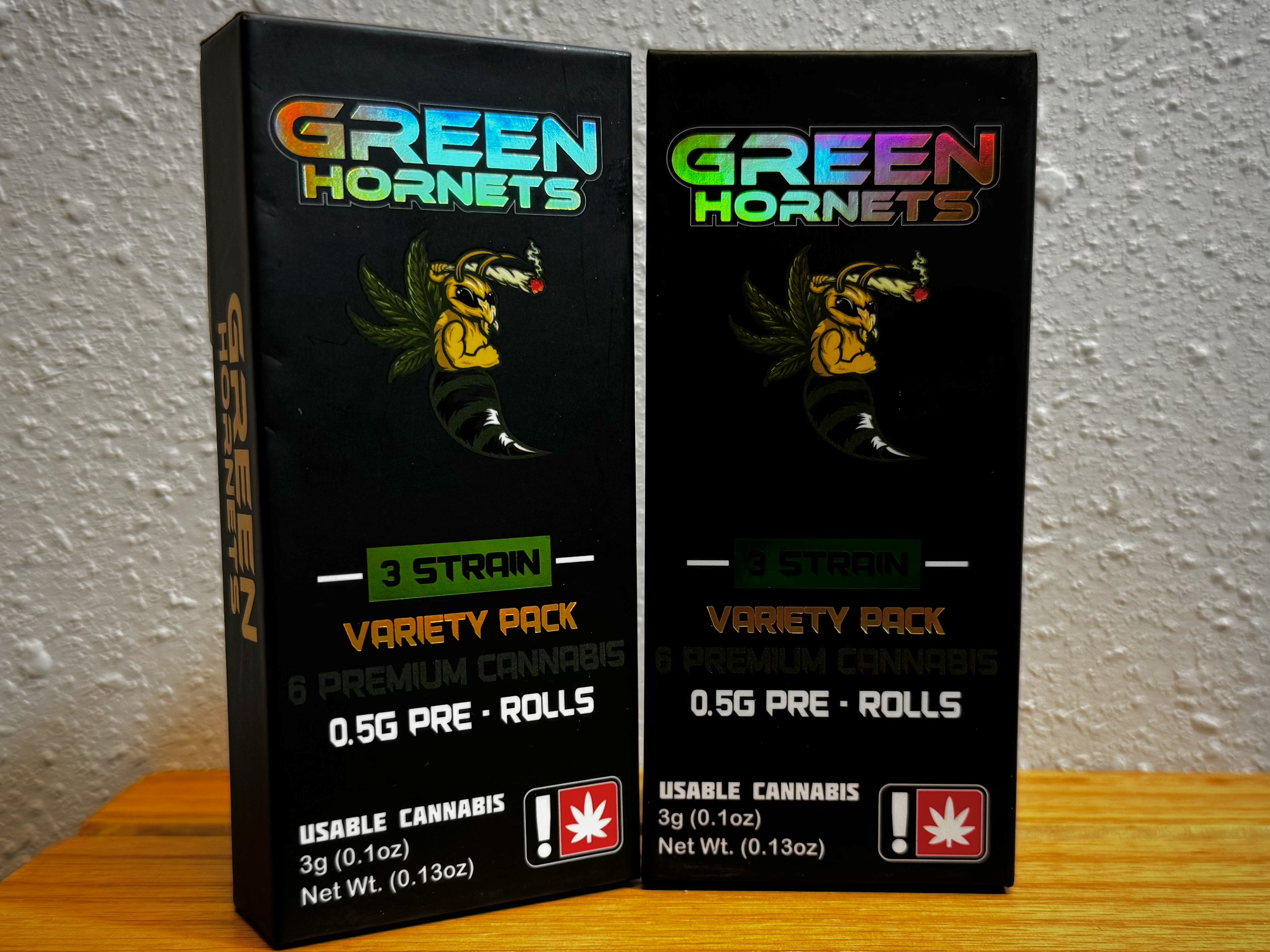 Photograph of product: White Haze x Bruce Banner x GMO 6pk Pre-Rolls - Green Hornets