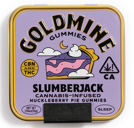 Photograph of product: Gold Mine Slumberjack Huckleberry Pie Sleep Gummy Tin 10mgTH-oui:2mgCBN 100mgTH-oui:20mgCBN
