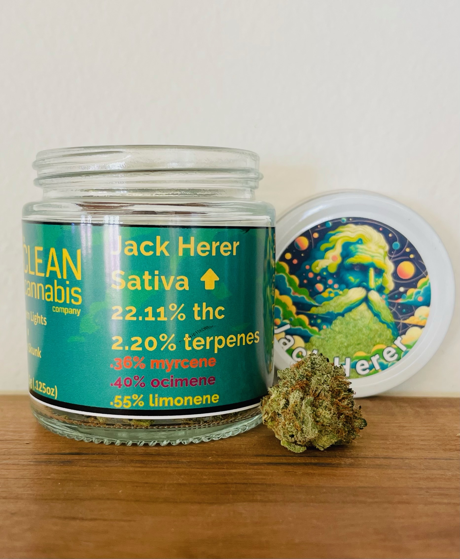 Photograph of product: Clean Oui'd Company | Jack Herer | Flower | 3.5g | 22.11% TH-oui