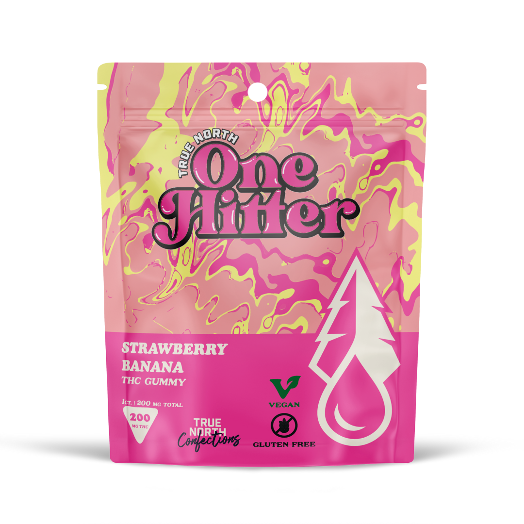 Photograph of product: True North One Hitter Gummies 200mg Strawberry Banana