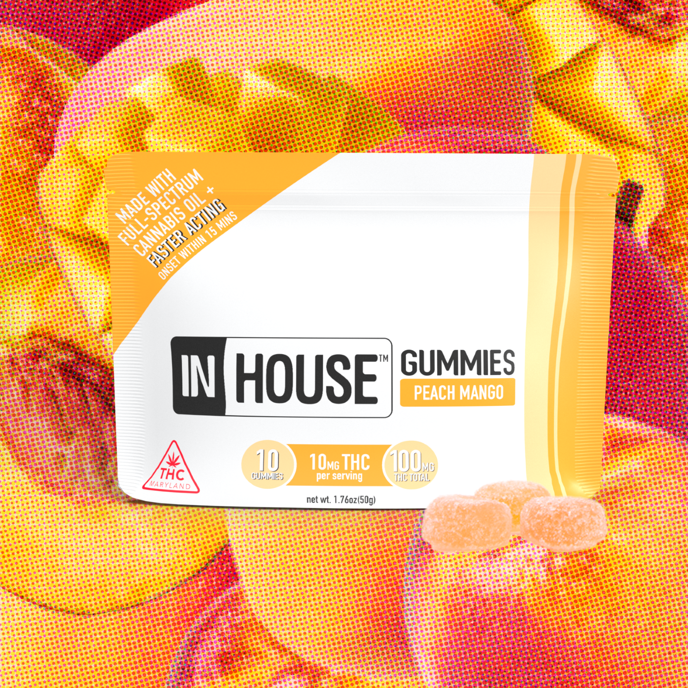 Photograph of product: InHouse - Peach Mango - Gummies - 100mg
