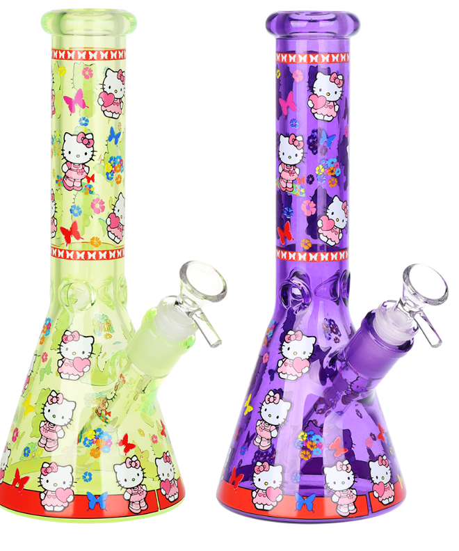 Photograph of product: Hi Kitty Neon Beaker Glass Water Pipe | 10" | 14mm F | Colors Vary | A1493