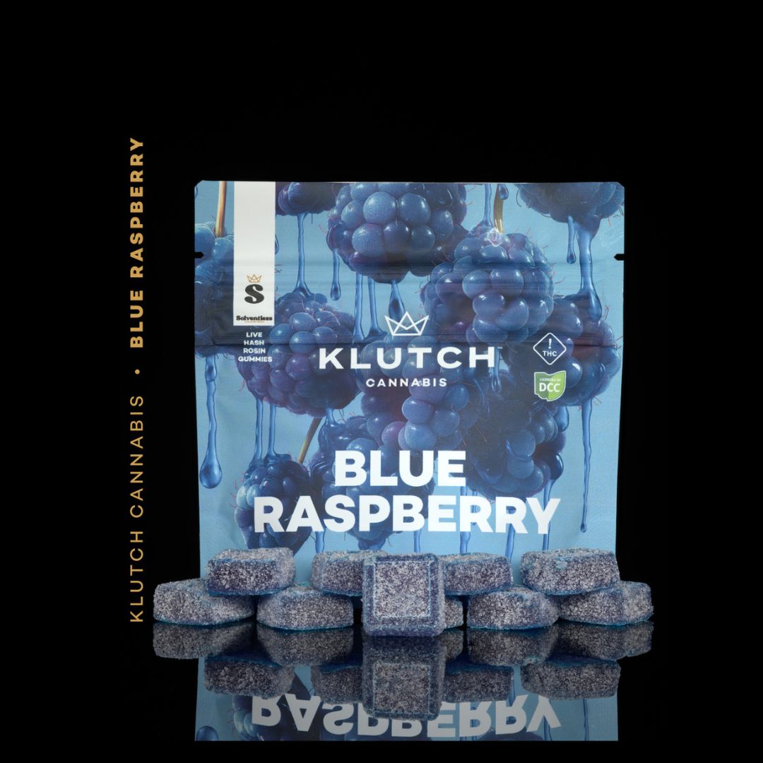 Photograph of product: | Blue Raspberry Live au chocolat Rosin Gummies |