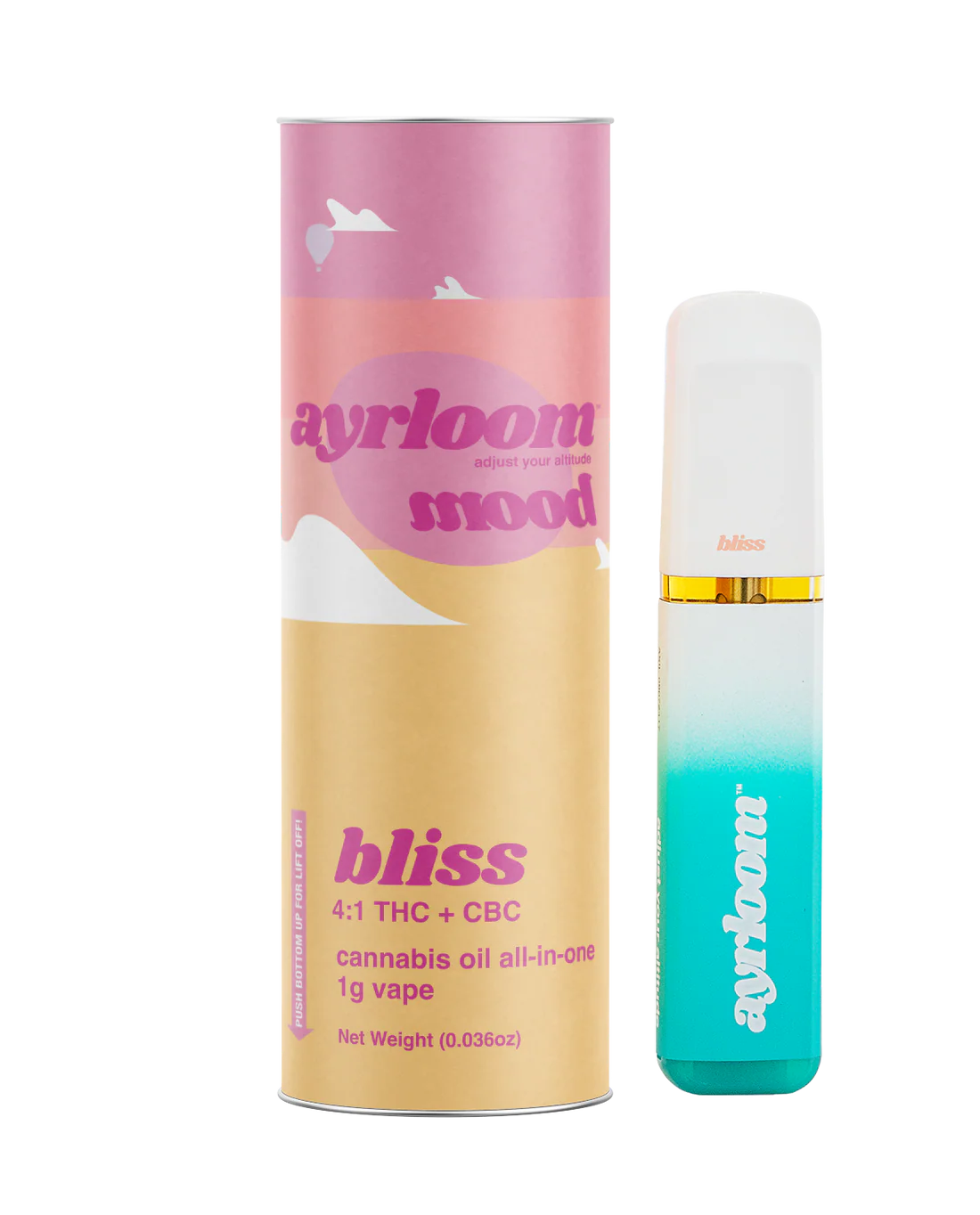 Photograph of product: Ayrloom | Bliss AIO 4:1 (TH-oui:CBC) Vape, 1g