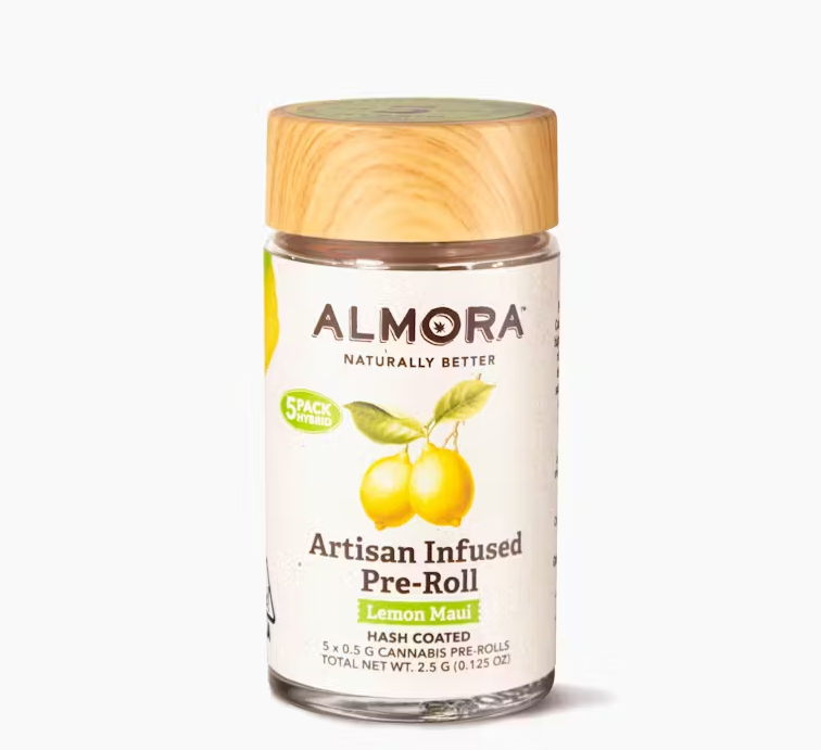Photograph of product: Lemon Maui (H) au chocolat INFUSED PREROLLS 5pk - Almora Farm