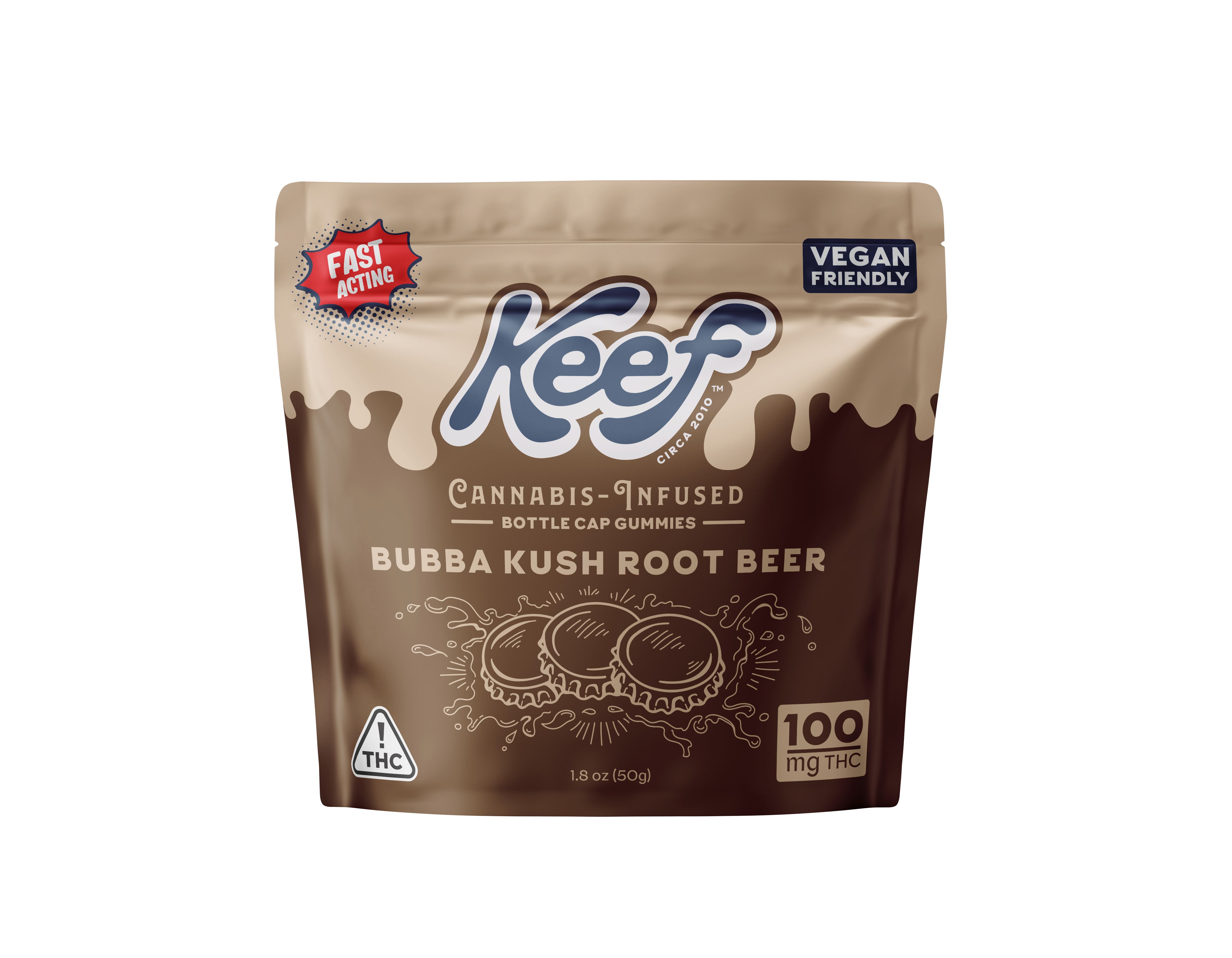 Photograph of product: Keef Bottle Cap Gummies Bubba Kush Root Beer
