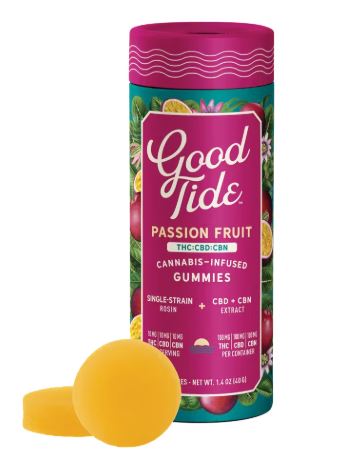 Photograph of product: Passion Fruit Rosin Gummies 1:1:1 TH-oui:CBD:CBN - 100mg | 10pk