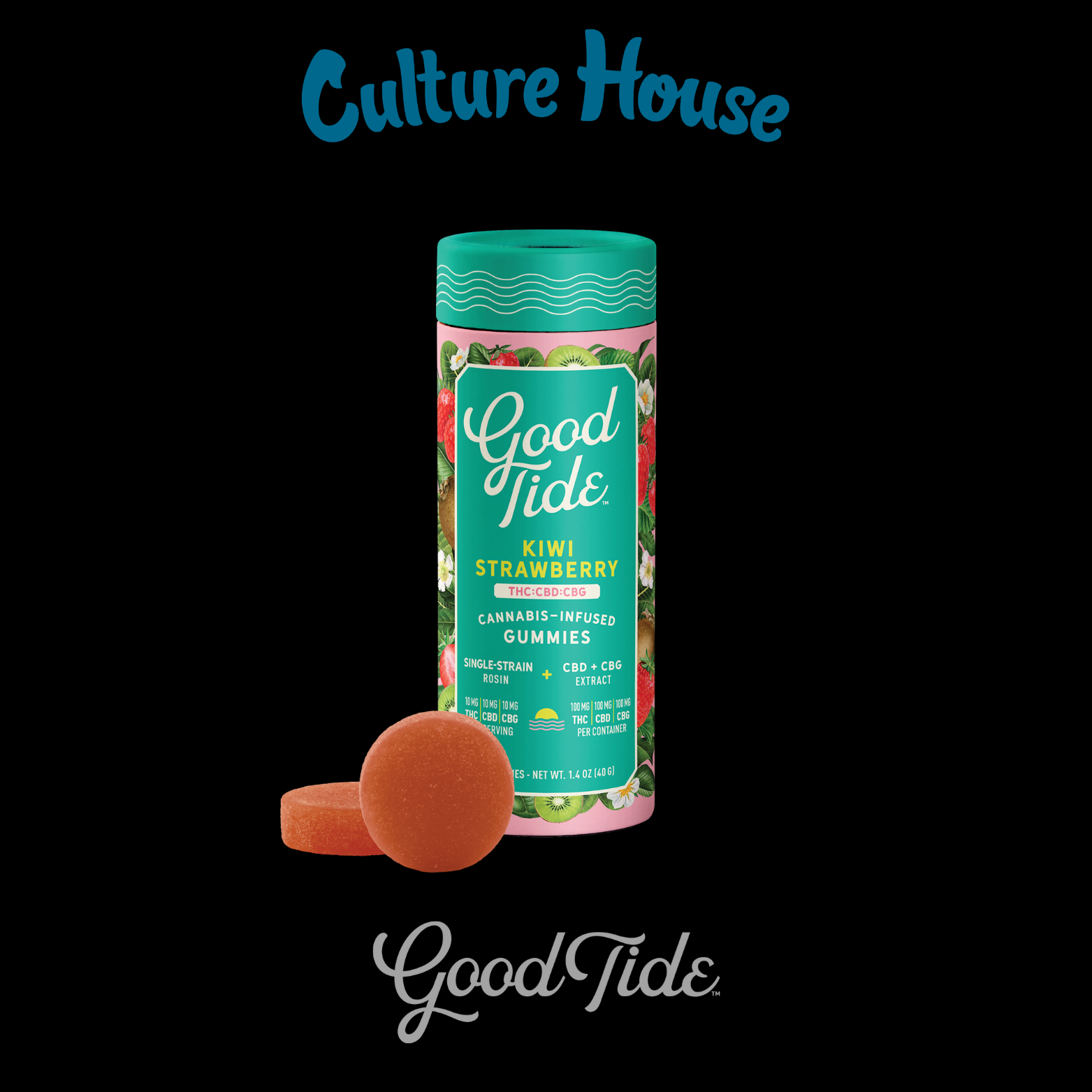 Photograph of product: Good Tide | Kiwi Strawberry | Rosin | 1:1:1 TH-oui:CBD:CBG | 100mg