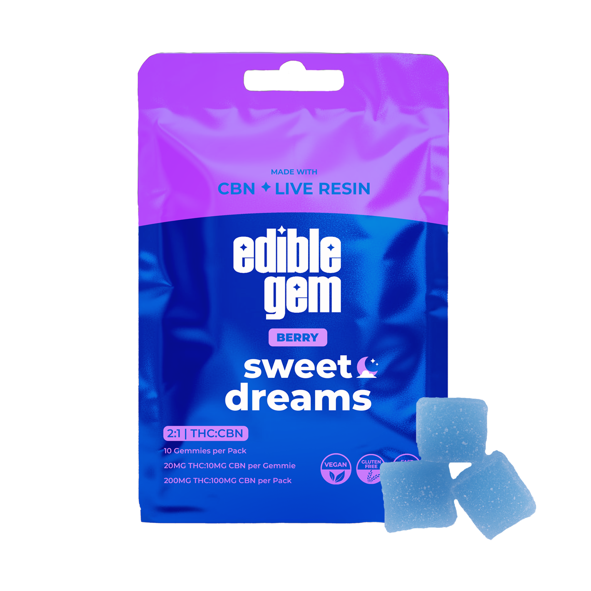 Photograph of product: Edible Gem 200mg Gummies Live Resin 2:1 Berry