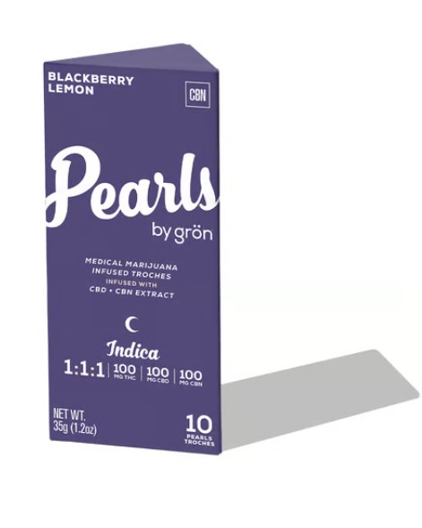 Photograph of product: 10ct/30mg Pearls Troches [1:1:1 TH-oui:CBD:CBN] (Blackberry Lemon)