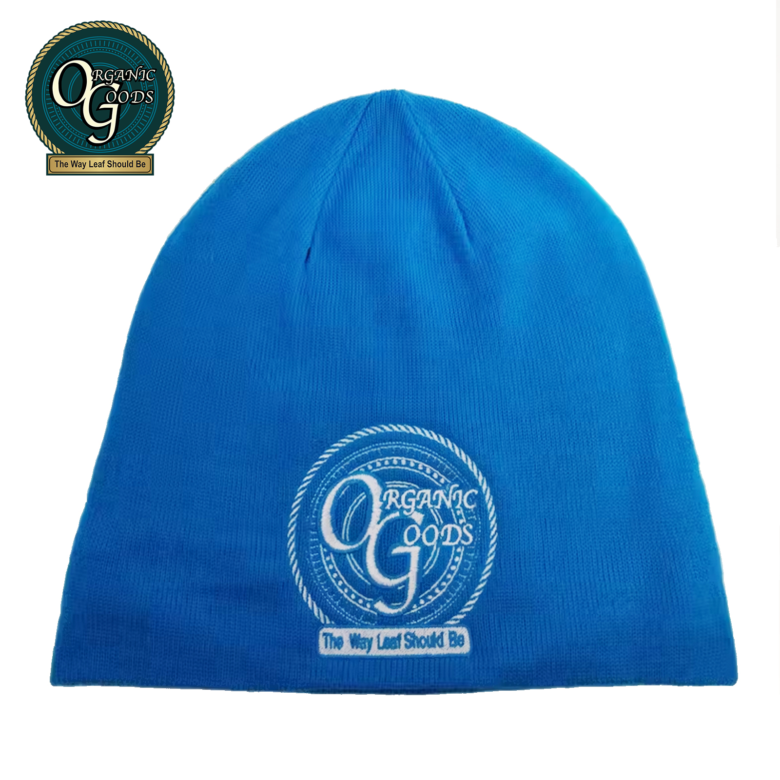 Photograph of product: Organic Goods Blue with White Logo Floppy Beanie