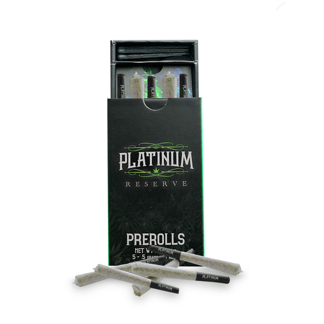 Photograph of product: PLATINUM RESERVE | JACK HERER | PRE-ROLLS | 2.5G(5PK)