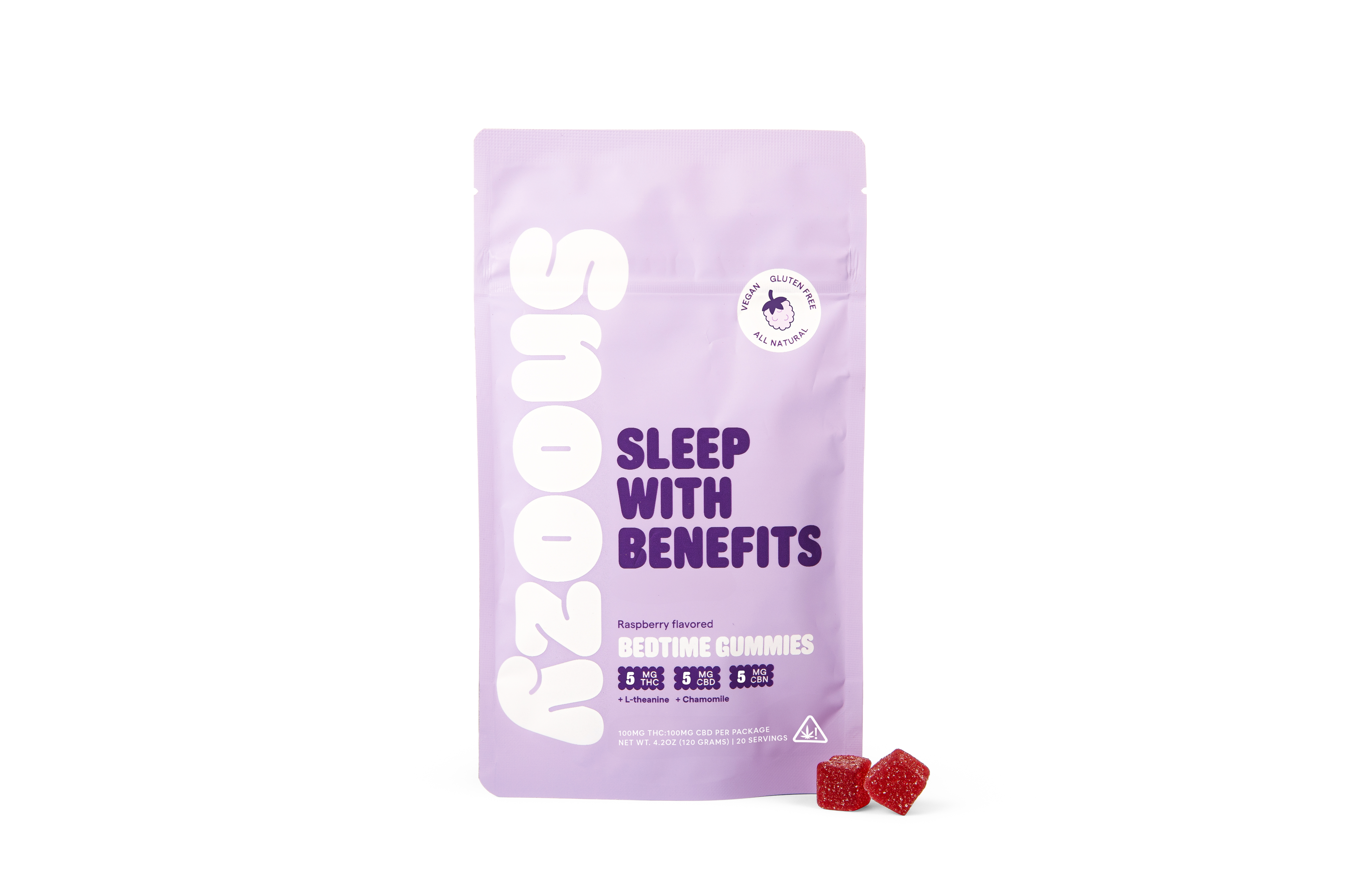 Photograph of product: Snoozy | Sleep With Benefits - Raspberry | 1:1:1 TH-oui:CBD:CBN | 20pk | 100mg