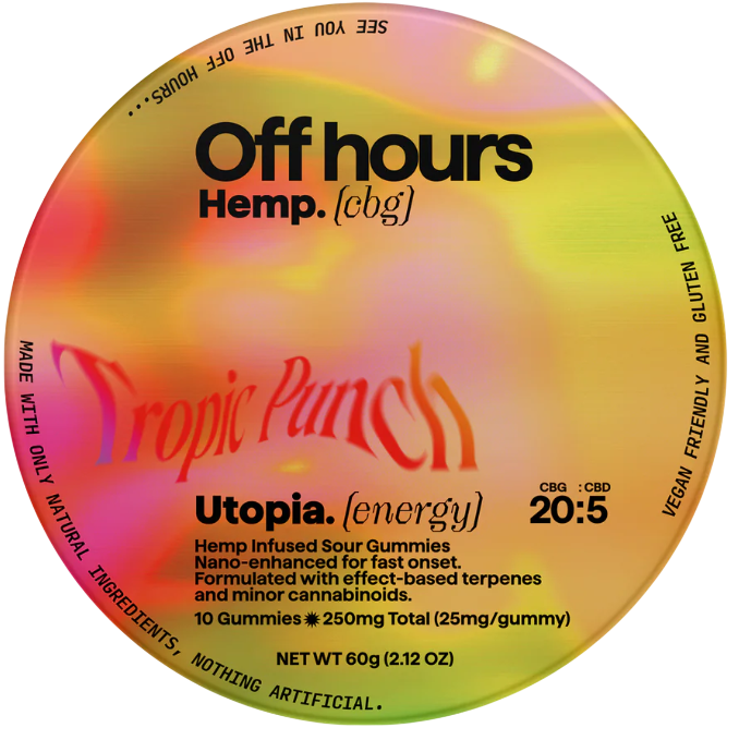 Photograph of product: Utopia: Sour Tropic Punch - CBG:CBD Gummie 10 Pack (250mg)