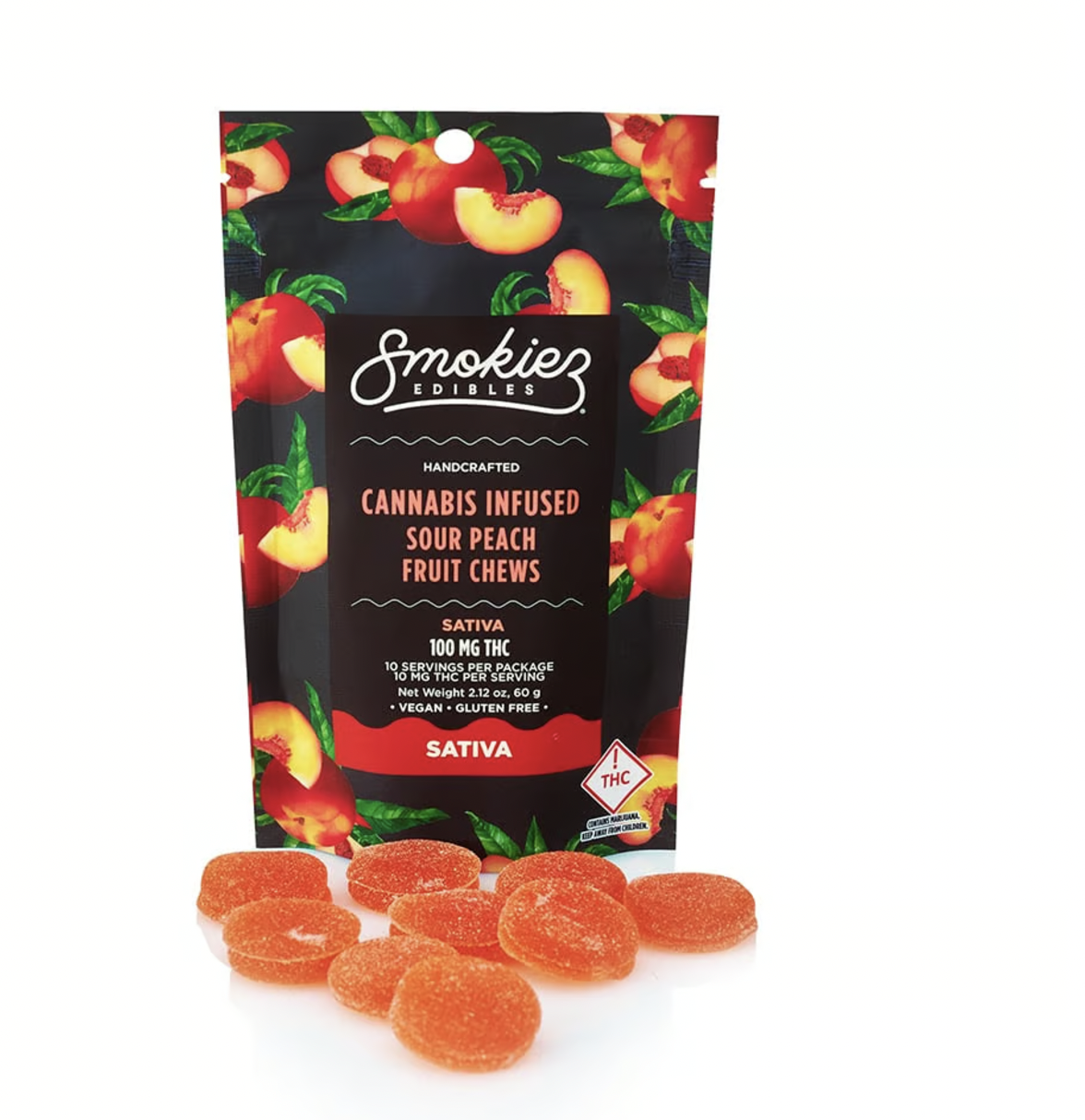 Photograph of product: Smokiez Gummies - 100mg - Sour Peach (Oui'd)