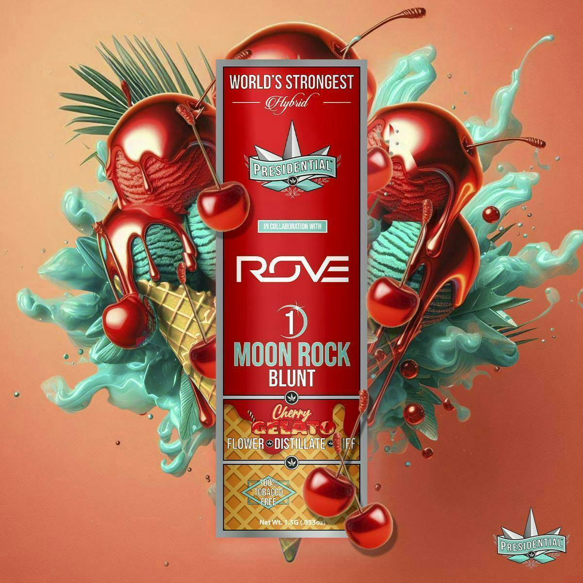 Photograph of product: Presidential x Rove | Cherry Gelato Moon Rock Blunt | 1.5g