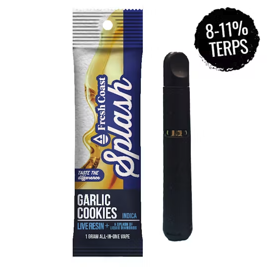Photograph of product: Fresh Coast Splash Live Resin All-in-One Vape - Garlic Cookies