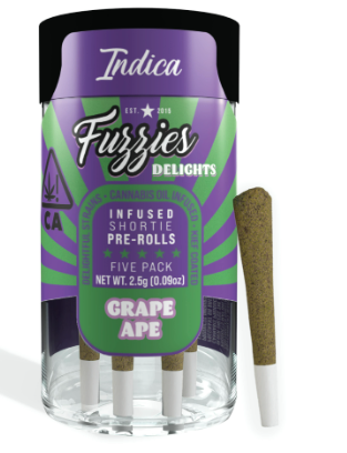 Photograph of product: FUZZIES SHORTIES 0.5G PRE ROLL 5 PACK - Oui'd - GRAPE APE